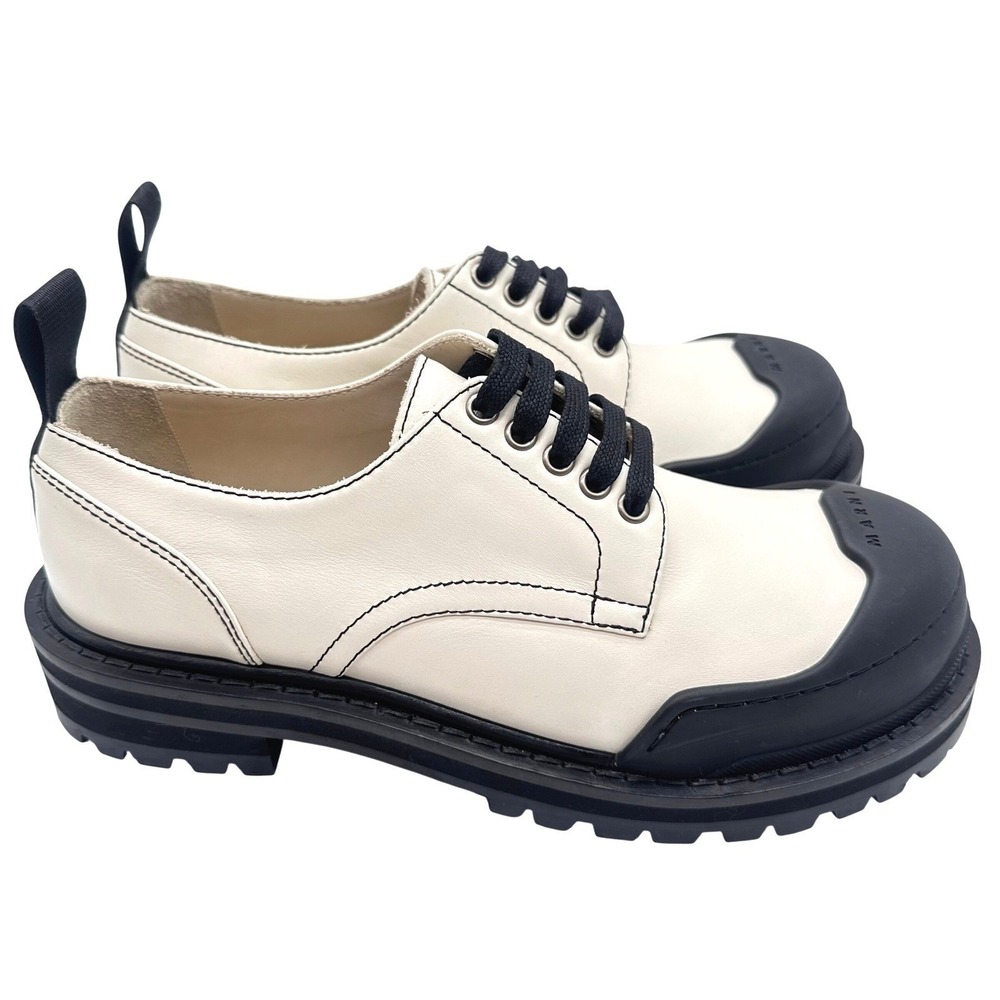 Marni Dada Army Ivory/Black Leather Platform Brogue Derby Shoes 41/US 8